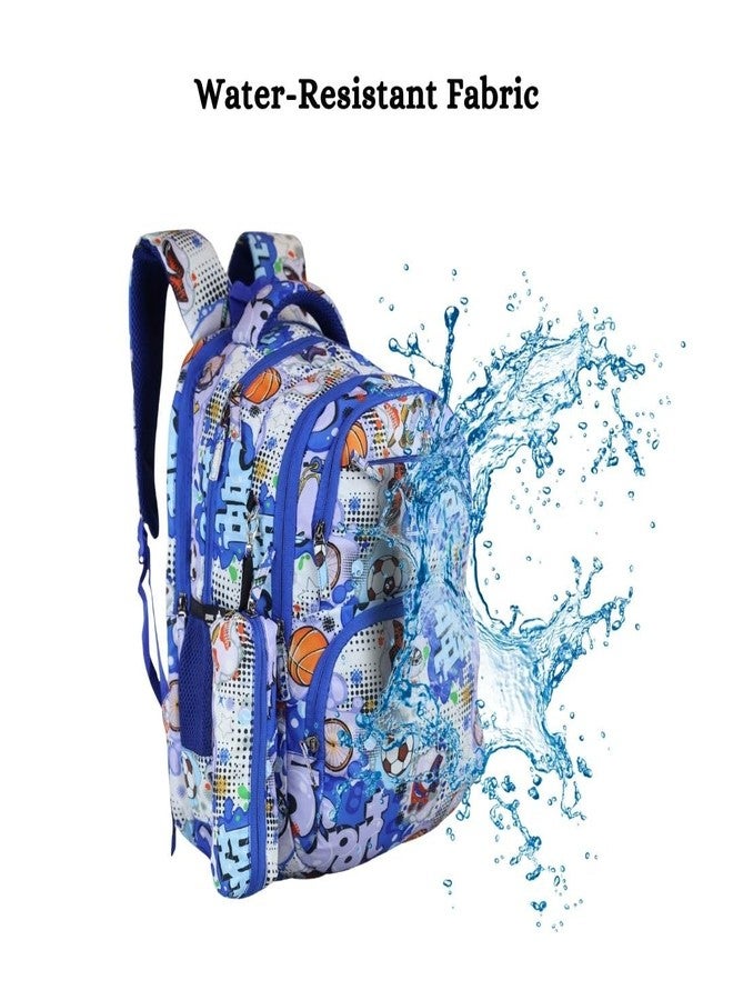 Ligo Football Print 16 Inch School Bag for boys with Bottle Pocket and Front Organizer school bag for girls (Royal Blue) - Image 5